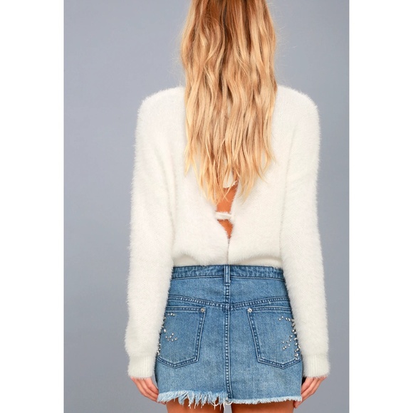 FP Shine Bright Shine Far Medium Wash Denim Rhinestone Mini Skirt sz 4 NWT - Picture 7 of 9